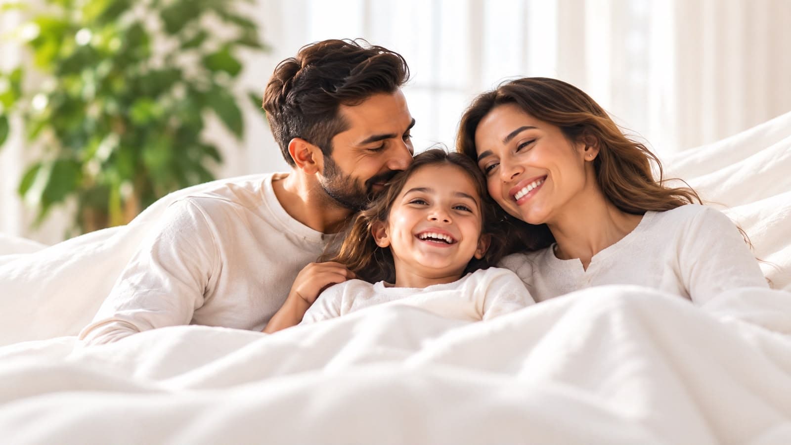 Family enjoying soft, comfortable fabrics